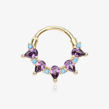 Golden Calliope Multi-Gem Sparkle Clicker Hoop Ring-Purple/Light Blue